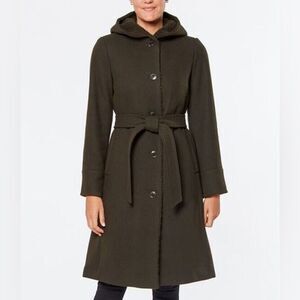 Kate Spade Dark Olive Wool Hooded Coat